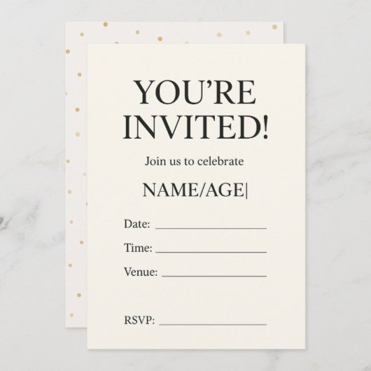 Bewerkbare verjaardagsuitnodiging Sjabloon | Kaart (Voorkant / Achterkant)