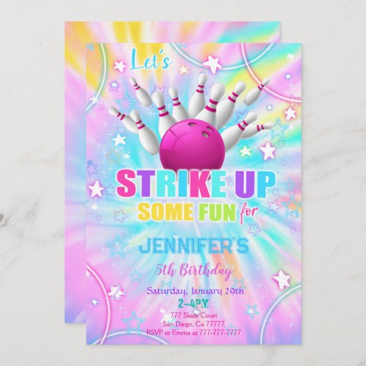 Bewerkbare verjaardagsuitnodiging voor bowlen kaart (Voorkant / Achterkant)