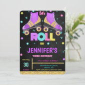 Bewerkbare verjaardagsuitnodiging voor roller skat kaart (Staand voorkant)