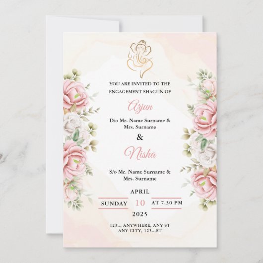 Bewerkbare Verloving Shagun Invitation Kaart (Voorkant)