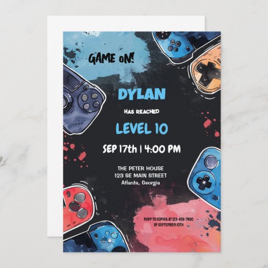 Bewerkbare Video Game Verjaardagsuitnodiging Sjabl Kaart (Voorkant / Achterkant)
