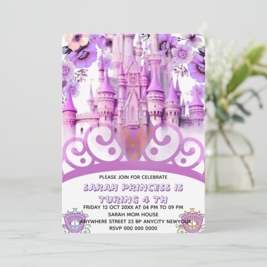 Bewerkbare Vier ooit een Princess 4th Birthday Inv Kaart (Staand voorkant)