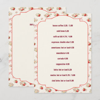 Bewerkbare Vintage Aardbei Café Menu Sjabloon