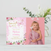 Bewerkbare Vlinder Foto Uitnodiging (Staand voorkant)