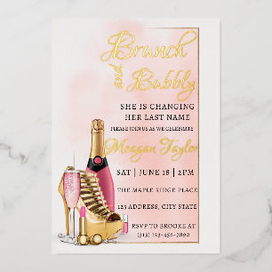 Bewerkbare Vrijgezellenfeest Brunch en Bubbly Folie Uitnodiging