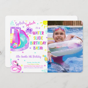 Bewerkbare Water Slide Verjaardag Foto uitnodiging