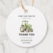 Bewerkbare Watergekleurde Groene Tractor Verjaarda Bedankjes Labels (Voorkant)