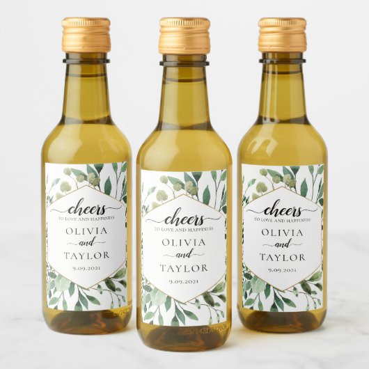 Bewerkbare Waterverf Greenery Proost op Love Wine  Wijn Etiket (Flessen)