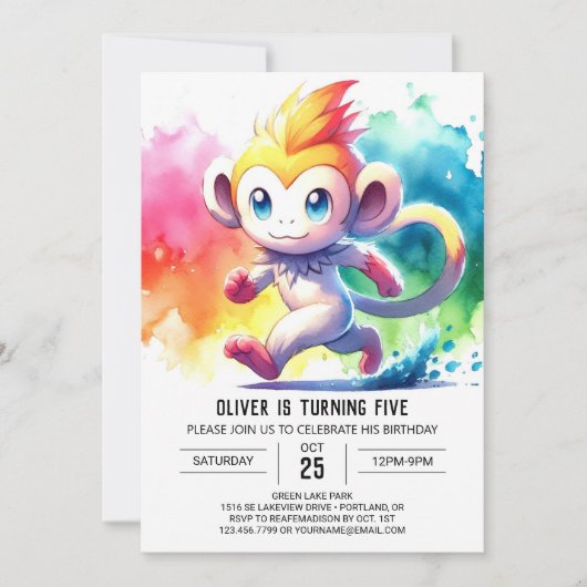 Bewerkbare Waterverf Monkey Birthday Kaart (Voorkant)
