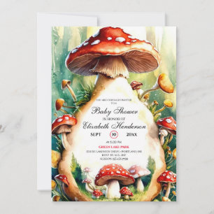 Bewerkbare Waterverf Mushroom Baby shower Kaart