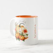 Bewerkbare Waterverf Schattigee Oranje Pumpkin Pat Tweekleurige Koffiemok (Voorkant links)