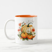 Bewerkbare Waterverf Schattigee Oranje Pumpkin Pat Tweekleurige Koffiemok (Links)