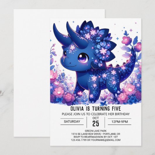 Bewerkbare Wild Dinosaur Digitale Verjaardag Kaart (Voorkant / Achterkant)