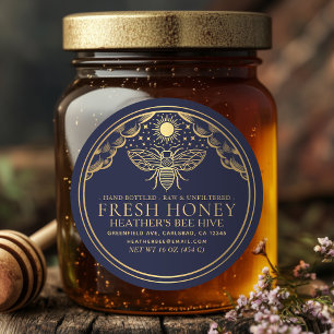 Bewerkbare Witchy Tarot Honey Jar Lid Honingbij La Ronde Sticker