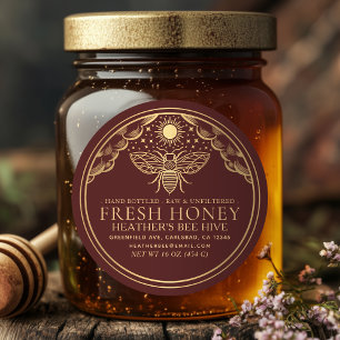 Bewerkbare Witchy Tarot Honey Jar Lid Honingbij La Ronde Sticker