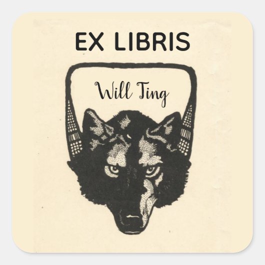 Bewerkbare Wolf Head Ex Libris Vierkante Sticker (Voorkant)