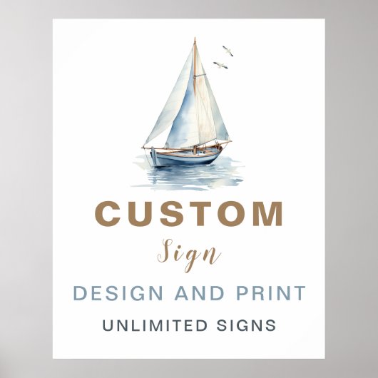 Bewerkbare zeilboot Nautical Custom Sign - Blauw Poster (Voorkant)