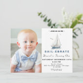 Bewerkbare zeilboot nautische foto verjaardag uitn kaart (Staand voorkant)