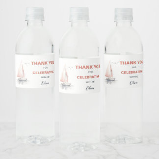 Bewerkbare zeilboot Verjaardag Waterfles Label Etiket