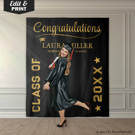 Bewerkbare zwart-gouden Afstuderen foto achtergron Wandkleed