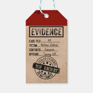 Bewijs waar true crime moord mysterie feest favor cadeaulabel