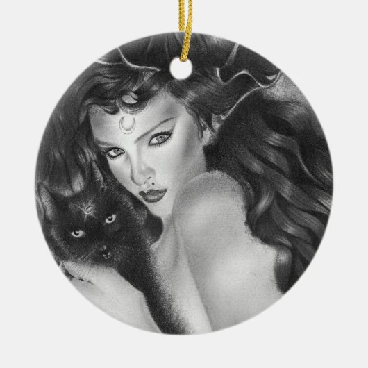 Bewitch kat kerstboomornament keramisch ornament (Voorkant)