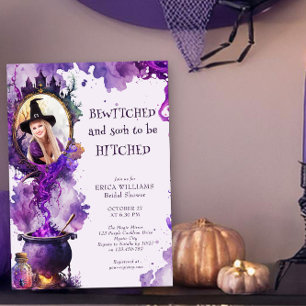 Bewitched een Hitched Halloween Photo Vrijgezellen Kaart