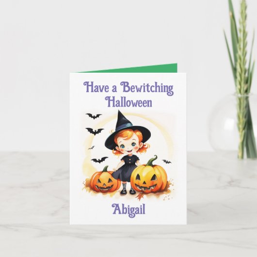 Bewitching Halloween kleine heks Trick or treat Kaart (Voorkant)