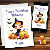 Bewitching Halloween kleine heks Trick or treat Kaart