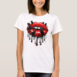 Bewitching rode lippen en zwarte katten druppelen t-shirt