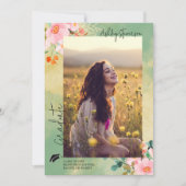 Bewn roze waterverf floraal botanisch afstuderen aankondiging (Voorkant)