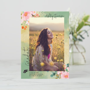 Bewn roze waterverf floraal botanisch afstuderen aankondiging