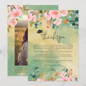 Bewn roze waterverf floraal botanisch afstuderen bedankkaart (Voorkant / Achterkant)