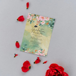 Bewn roze waterverf floraal botanisch afstuderen kaart