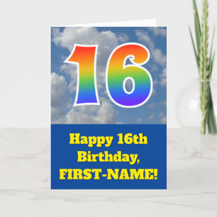 Bewolkte blauwe hemel, regenboogpatroon "16" Verja Kaart