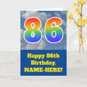 Bewolkte blauwe hemel, regenboogpatroon "86" Verja Kaart (Gele Bloem)