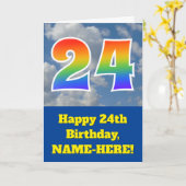 Bewolkte Blauwe Lucht, Regenboog Patroon "24" Verj Kaart (Gele Bloem)