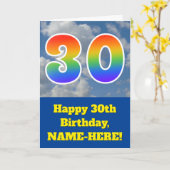Bewolkte Blauwe Lucht, Regenboog Patroon "30" Verj Kaart (Gele Bloem)
