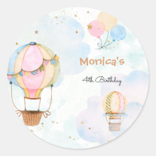 Bewolkte lucht hete luchtballonnen kinderen verjaa ronde sticker