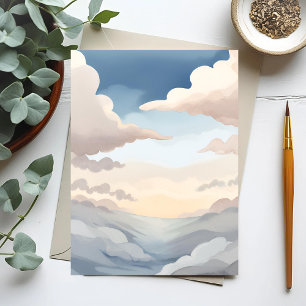 Bewolkte luchten   Waterverf lucht blauwe wolken Briefkaart