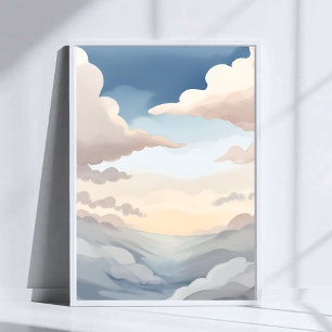Bewolkte luchten Waterverf lucht blauwe wolken Poster