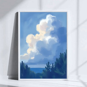 Bewolkte luchten Waterverfschilderij van Blauwe Poster