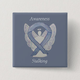 Bewustmaking Silver Angel Ribbon Art Pins Vierkante Button 5,1 Cm