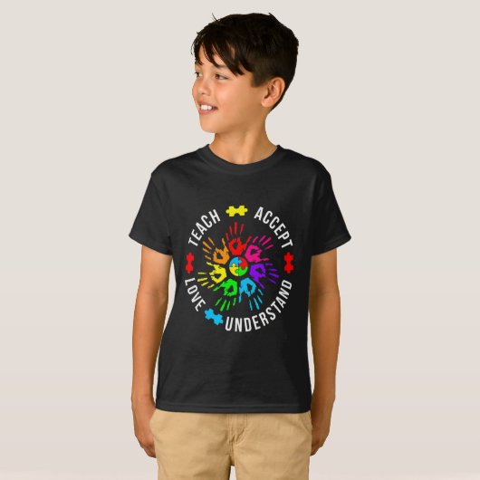 Bewustmaking van autisme Leraar Puzzle Teach accep T-shirt (Voorkant volledig)