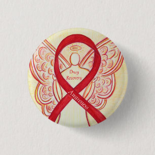 Bewustmaking van drugsgebruik Ribbon Angel - Aange Ronde Button 3,2 Cm