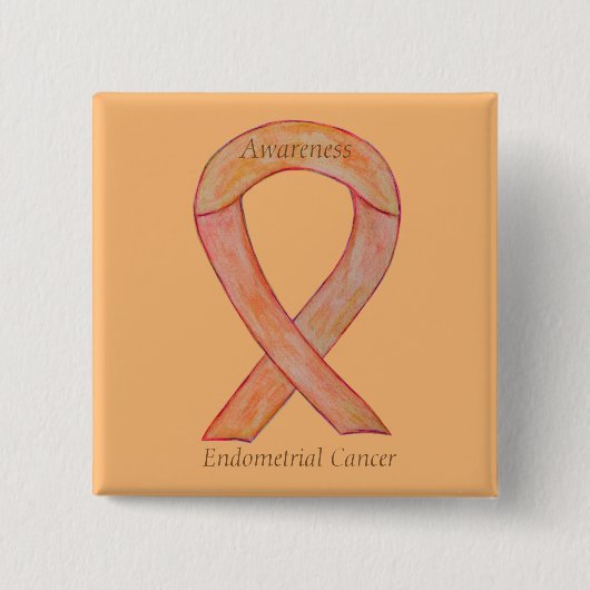 Bewustmaking van endometrieke kanker Koolstofpinne Vierkante Button 5,1 Cm (Voorkant)