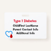 Bewustmaking van medische nooddiabetes badge (Achterkant)