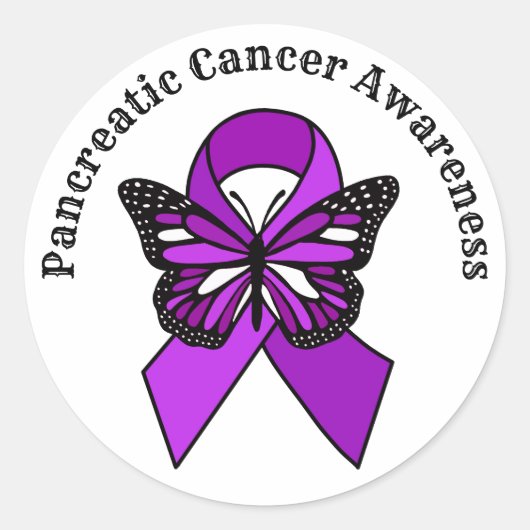 Bewustmaking van pancreaskanker | Botervlieg Ronde Sticker (Voorkant)