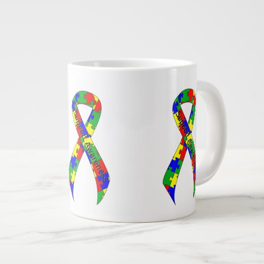 Bewustmaking van Puzzle Ribbon Jumbo Mok (Voorkant rechts)