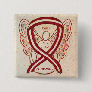 Bewustmaking voor orale kanker Lint Stripes Angel Vierkante Button 5,1 Cm